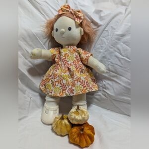 Handsewn Dinkum Doll Fall Autumn Halloween dress and Hairbow set